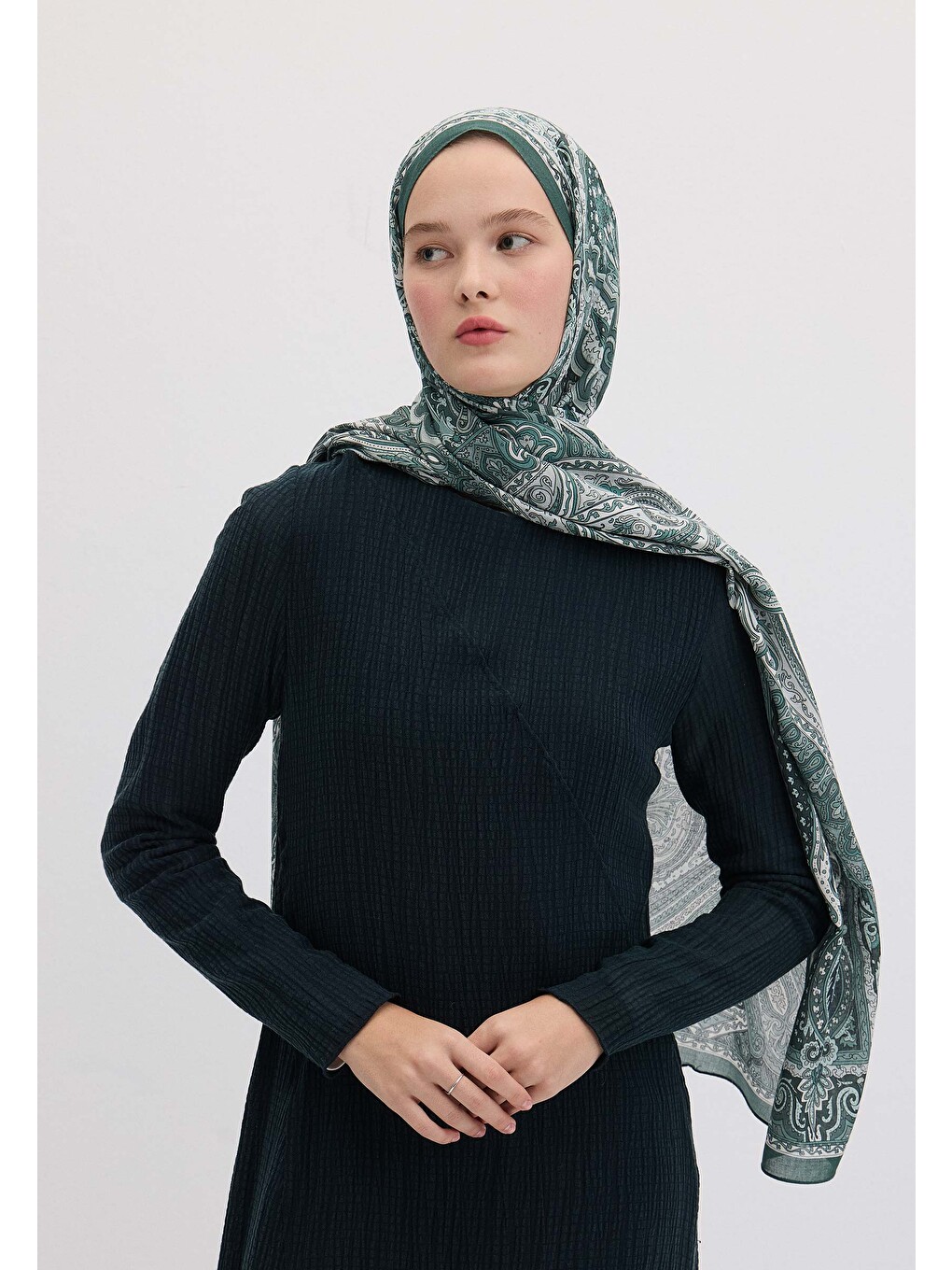 Mavi Etnıc Floral Desen Şal Deniz Köpüğü-2