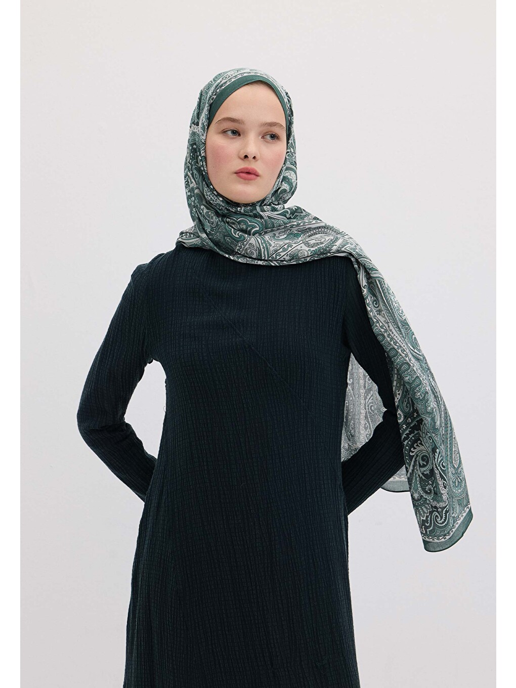 Mavi Etnıc Floral Desen Şal Deniz Köpüğü-3