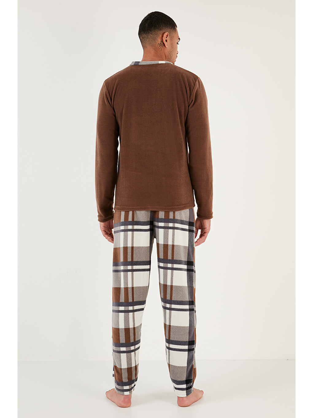 Sarı Regular Fit Bisiklet Yaka Kışlık Yumuşak Dokulu Polar Pijama Takımı 6096100-4