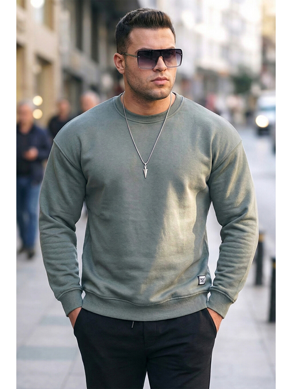 Haki Regular Fit Bisiklet Yaka Pamuklu İçi Tüylü Yumuşak Şardonlu Sweat 5905255