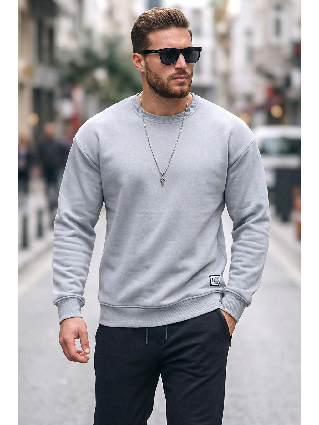 Gri Regular Fit Bisiklet Yaka Pamuklu İçi Tüylü Yumuşak Şardonlu Sweat 5905255