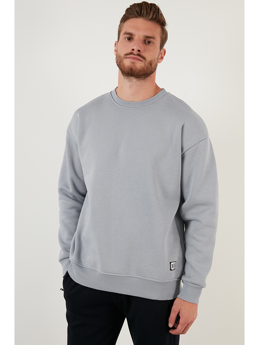 Gri Regular Fit Bisiklet Yaka Pamuklu İçi Tüylü Yumuşak Şardonlu Sweat 5905255-6