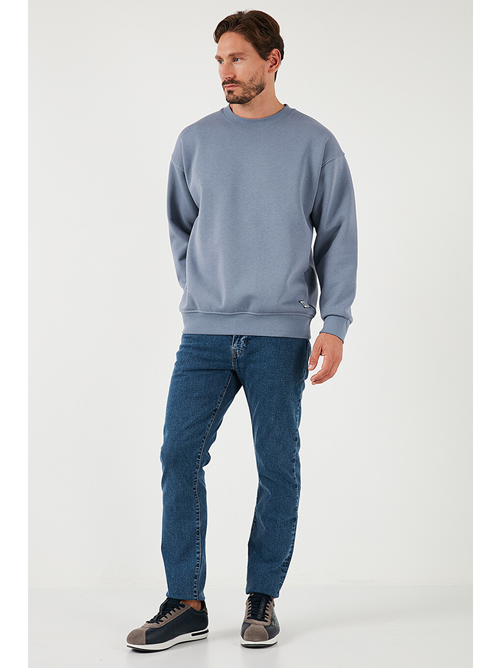 Gri Regular Fit Bisiklet Yaka Pamuklu İçi Tüylü Yumuşak Şardonlu Sweat 5905255-1