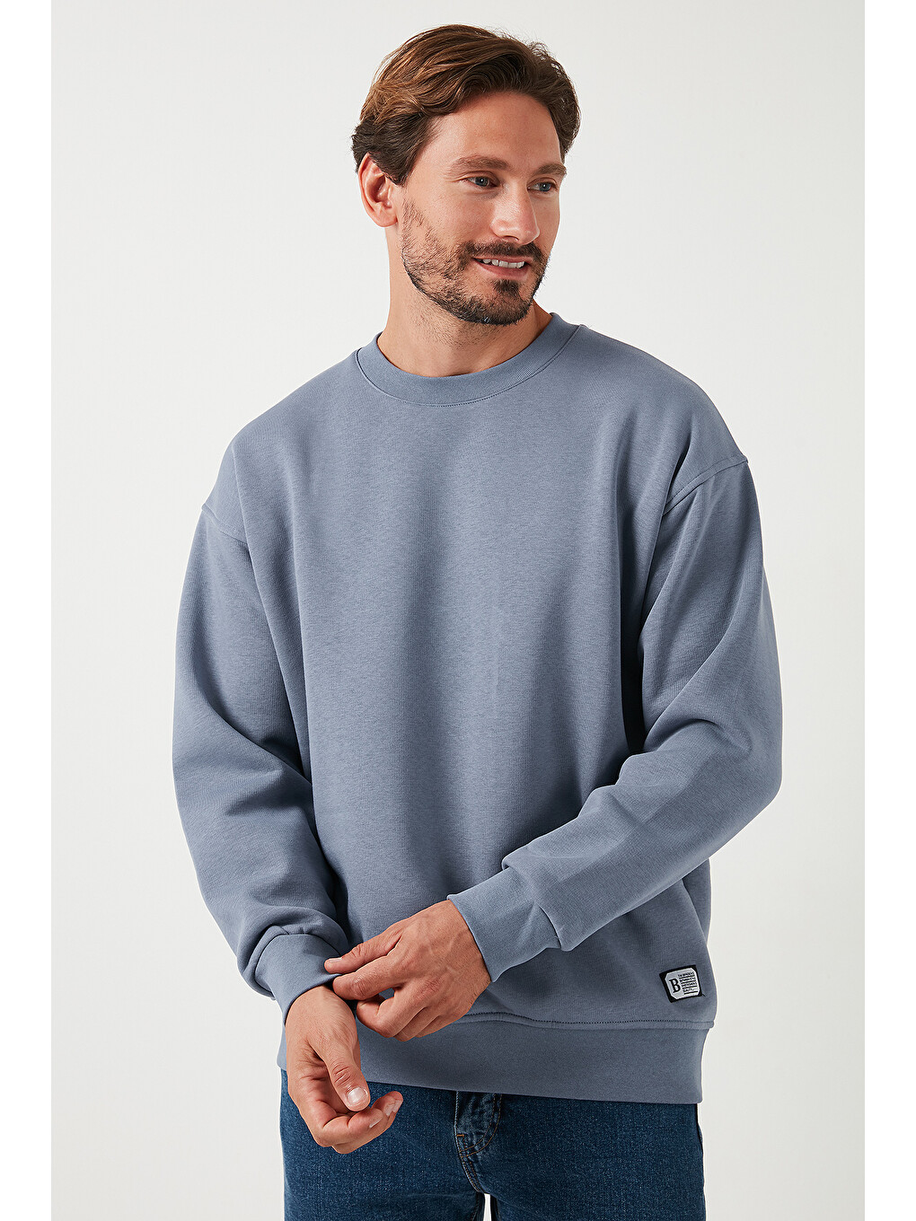 Gri Regular Fit Bisiklet Yaka Pamuklu İçi Tüylü Yumuşak Şardonlu Sweat 5905255-2