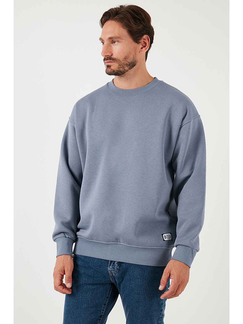 Gri Regular Fit Bisiklet Yaka Pamuklu İçi Tüylü Yumuşak Şardonlu Sweat 5905255-3