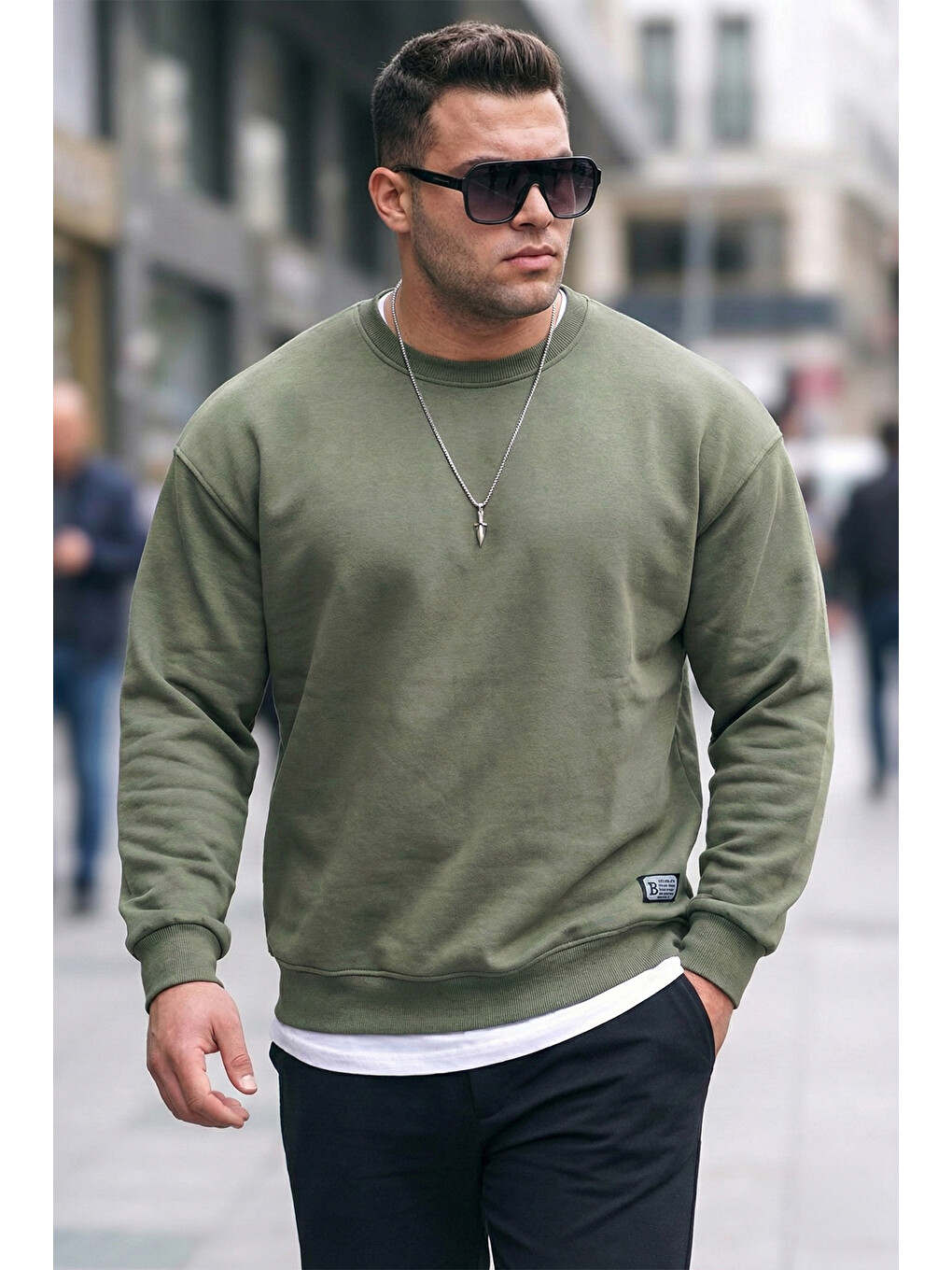 Haki Regular Fit Bisiklet Yaka Pamuklu İçi Tüylü Yumuşak Şardonlu Sweat 5905255