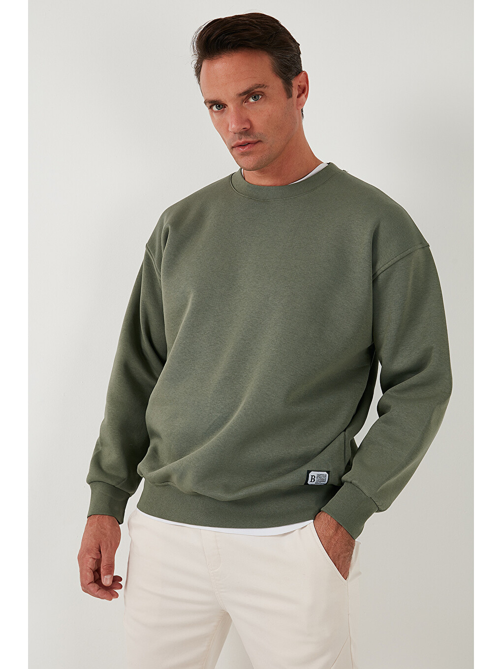 Haki Regular Fit Bisiklet Yaka Pamuklu İçi Tüylü Yumuşak Şardonlu Sweat 5905255-4