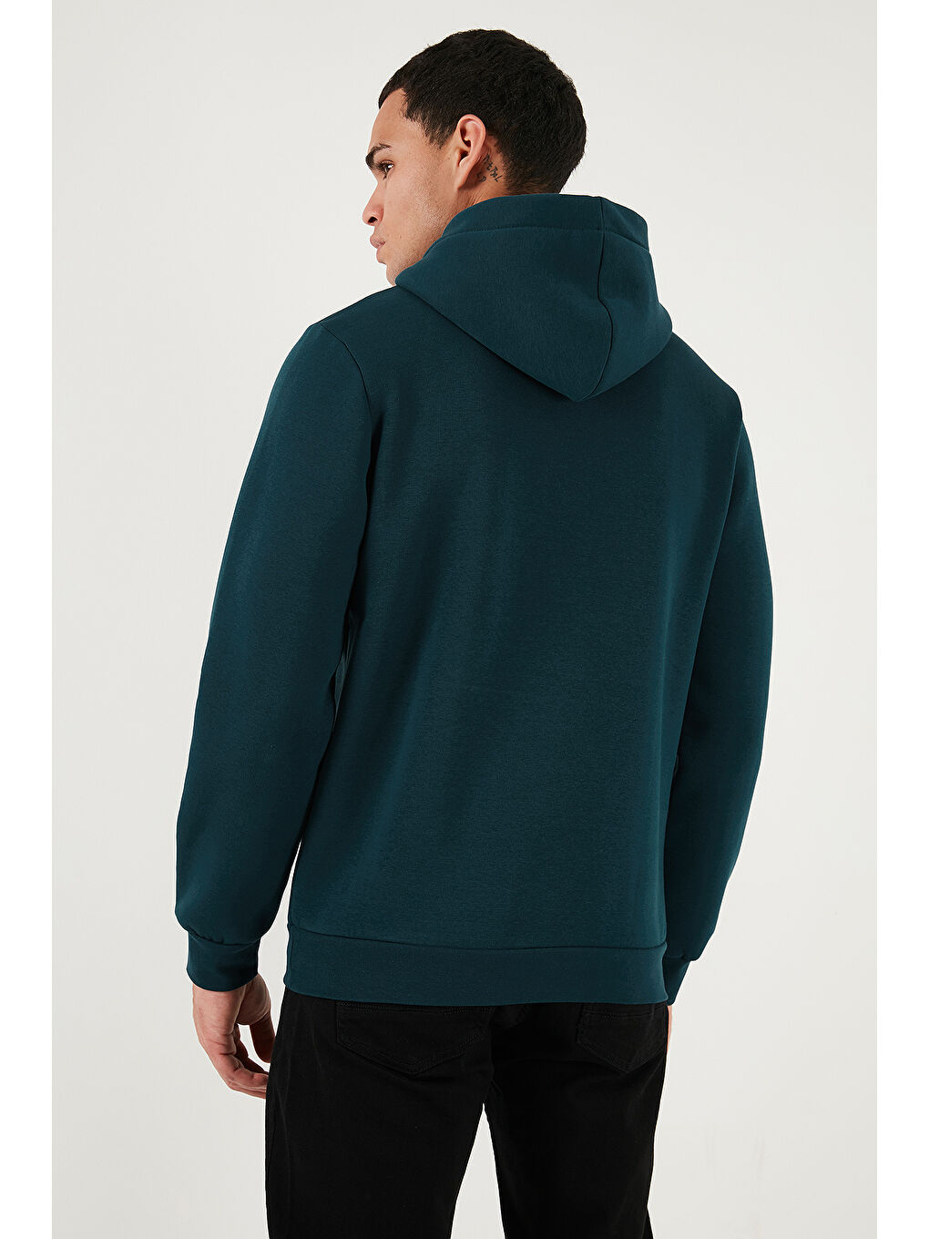 Petrol Slim Fit Kapüşonlu Kanguru Cepli İçi Tüylü Yumuşak Şardonlu Erkek Hoodie 5905281-6
