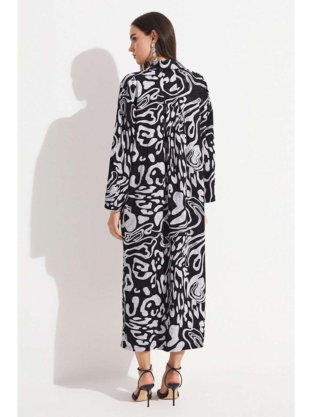 Siyah Exclusive Rayon Karışımlı Desenli Gömlek Elbise-2