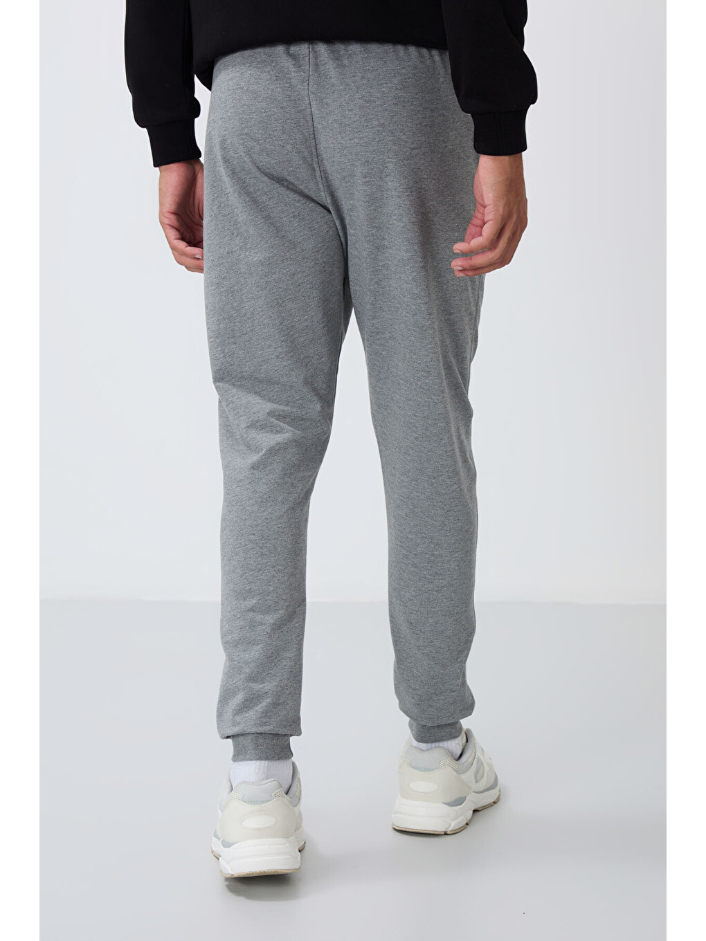 Gri Melanj Fermuar Cepli Standart Kalıp Erkek Jogger Eşofman Altı- 84651-4