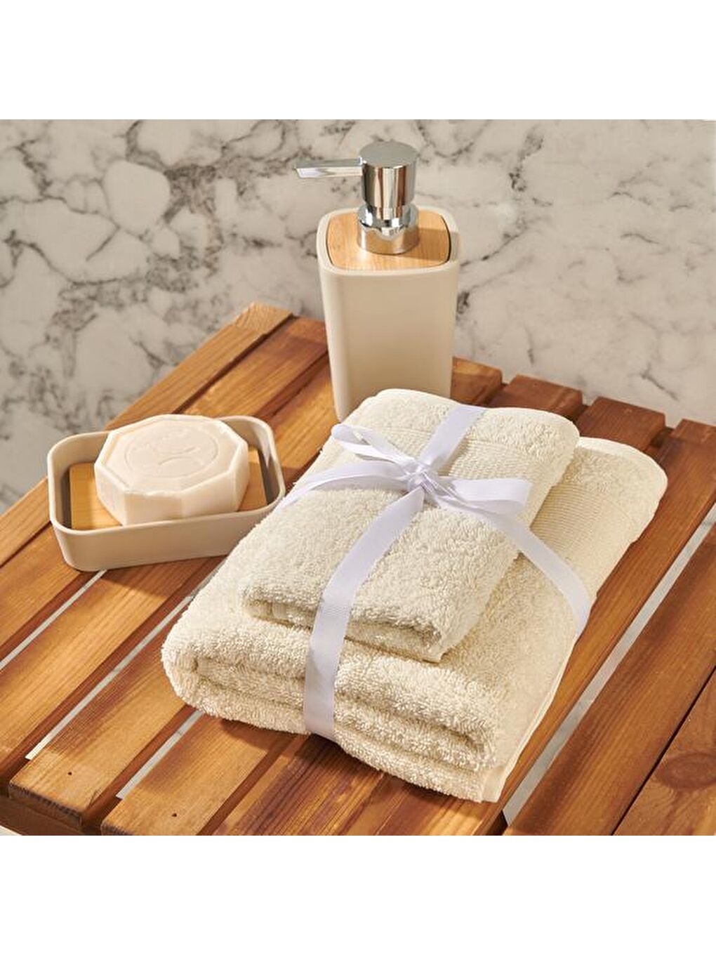 2'li Havlu Seti - Bej - 50x80 cm + 30x50 cm