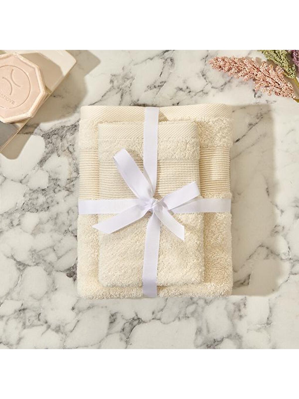 2'li Havlu Seti - Bej - 50x80 cm + 30x50 cm-2