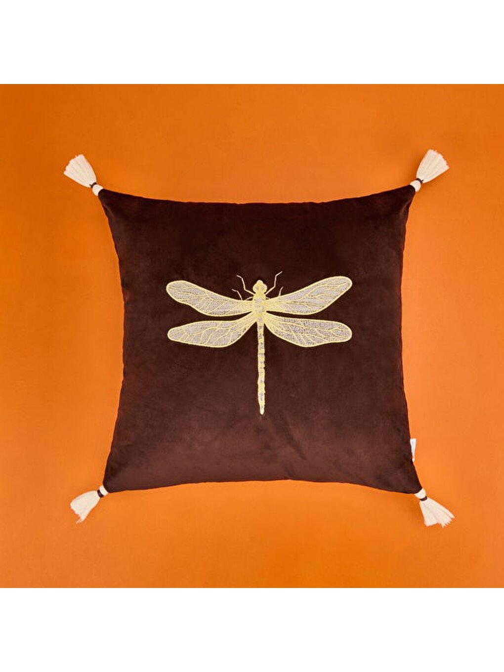 Soft Yusufçuk Desenli Kadife Kırlent - Kahverengi - 43x43 cm