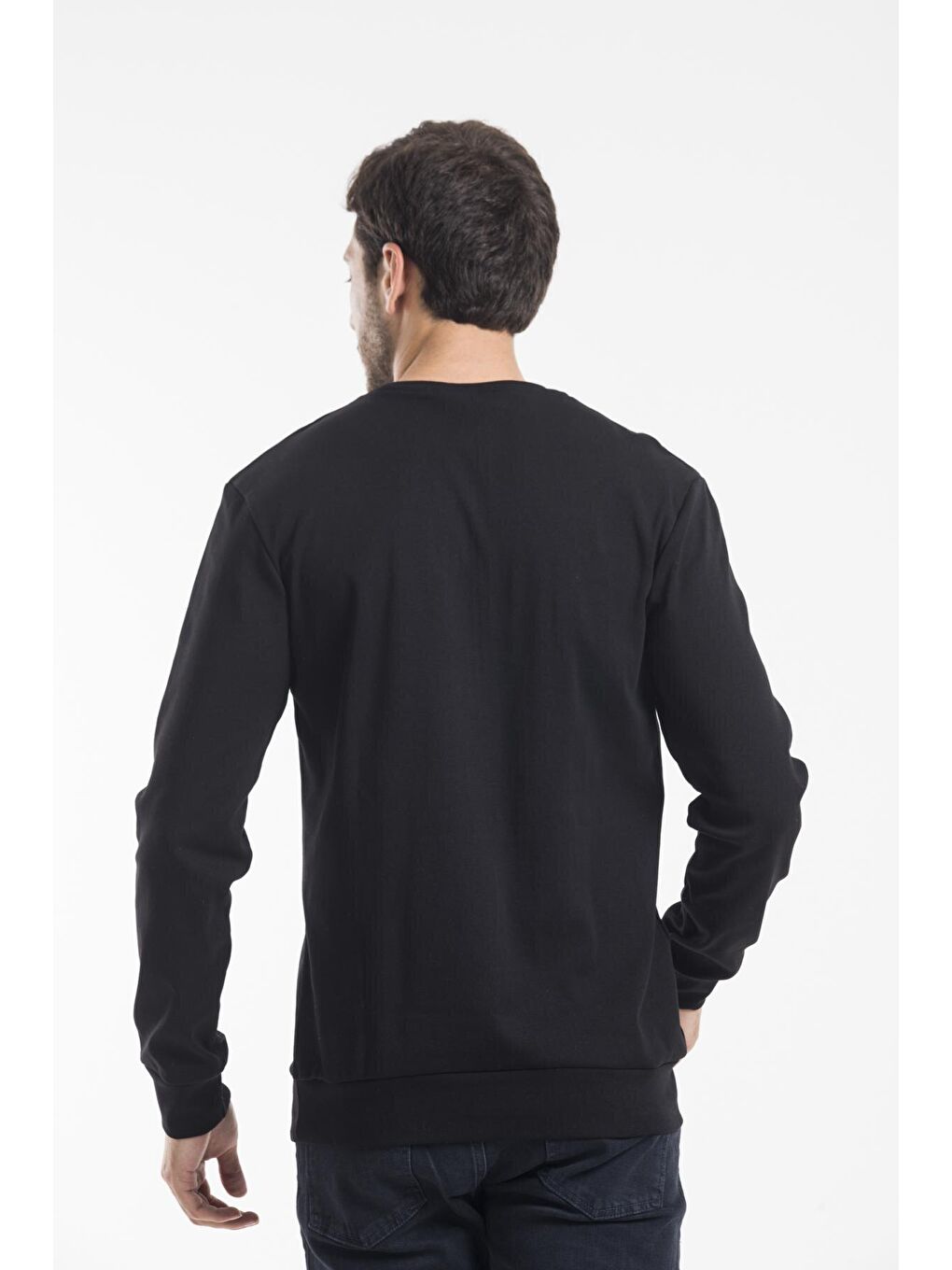 Siyah Erkek Bisiklet Yaka Slim Fit Brooklyn Baskılı Sweatshirt SPR22SW18-3