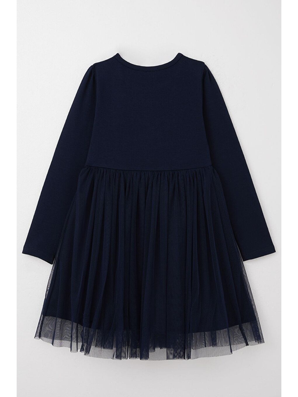 Kız Çocuk Uzun Kollu Elbise Mutluluk Temalı Çiçek Baskılı Lacivert (4-9 Yaş)-5