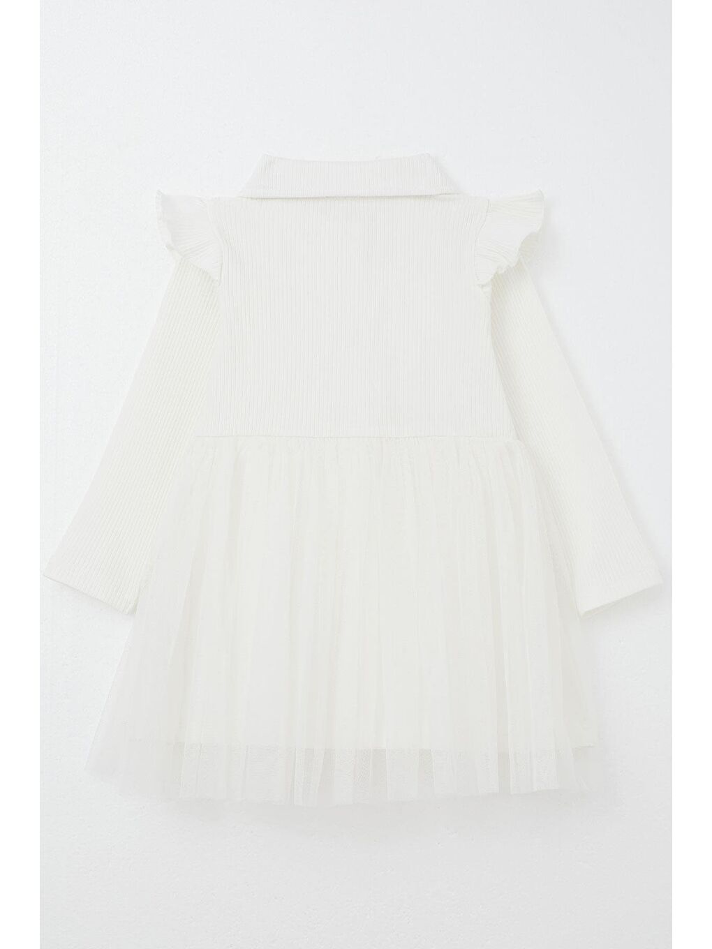 Kız Çocuk Uzun Kollu Elbise Düğmeli Fiyonklu Ekru (3-5 Yaş)-4