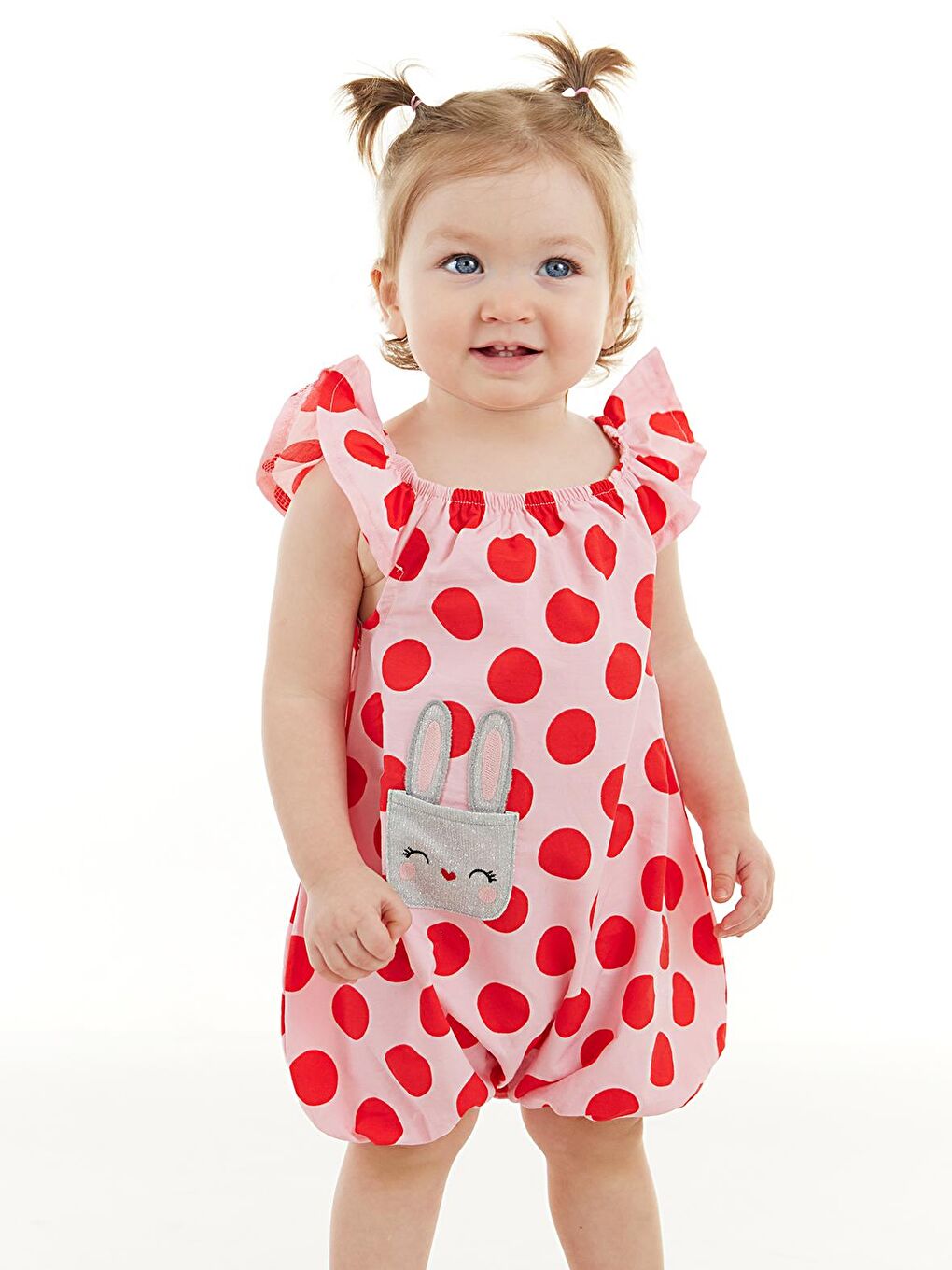 Pembe Tavşan Kız Bebek Poplin Yazlık Tulum