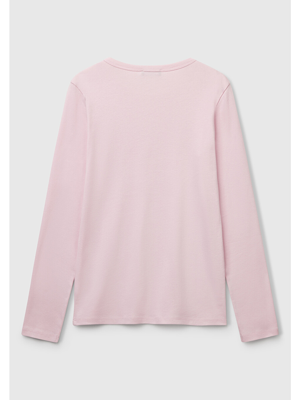 Kadın Açık Pembe %100 Pamuk Bisiklet Yaka Benetton Yazılı Uzun Kollu T-shirt-3