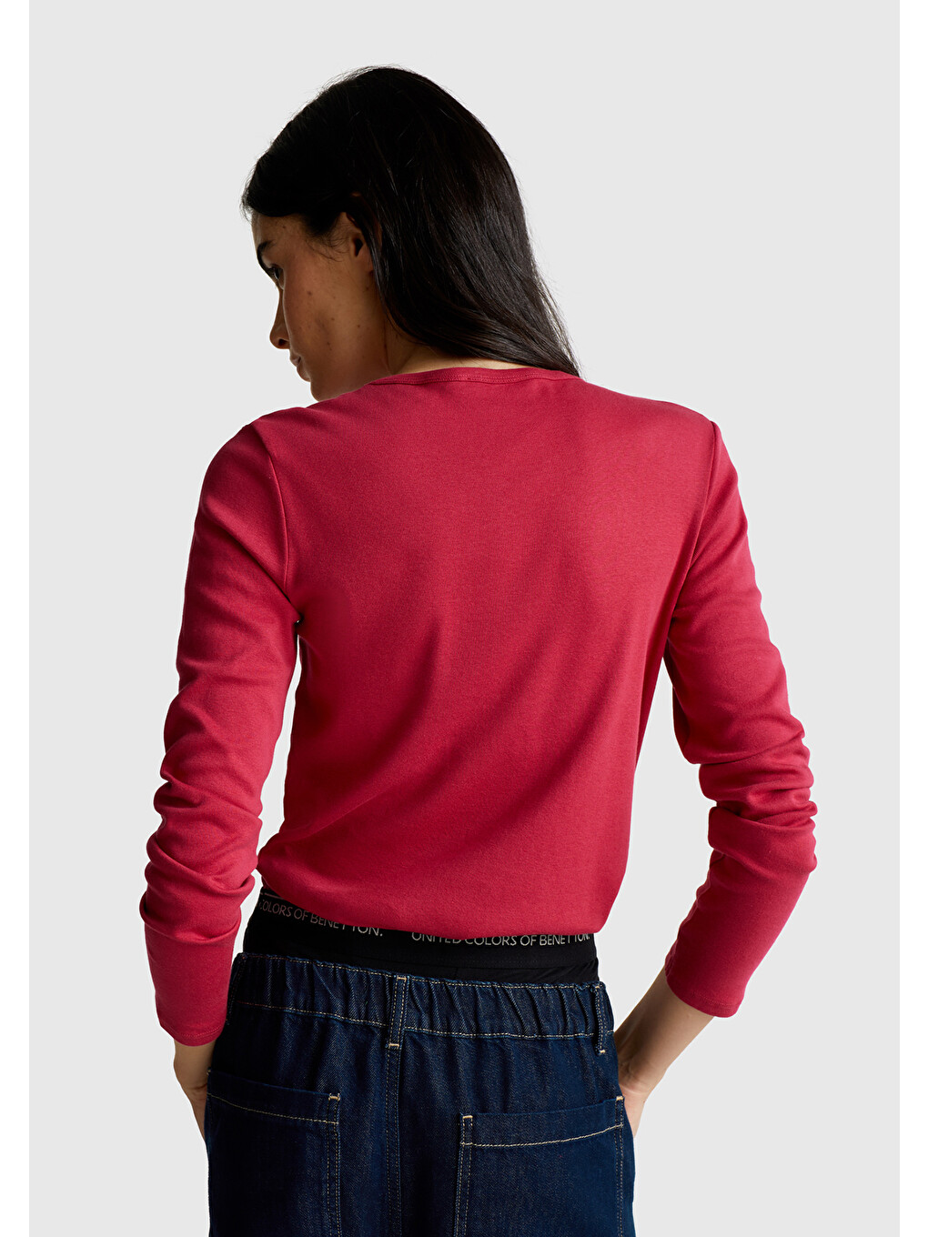Kadın Fuşya Basic Bisiklet Yaka Uzun Kollu T-shirt-2
