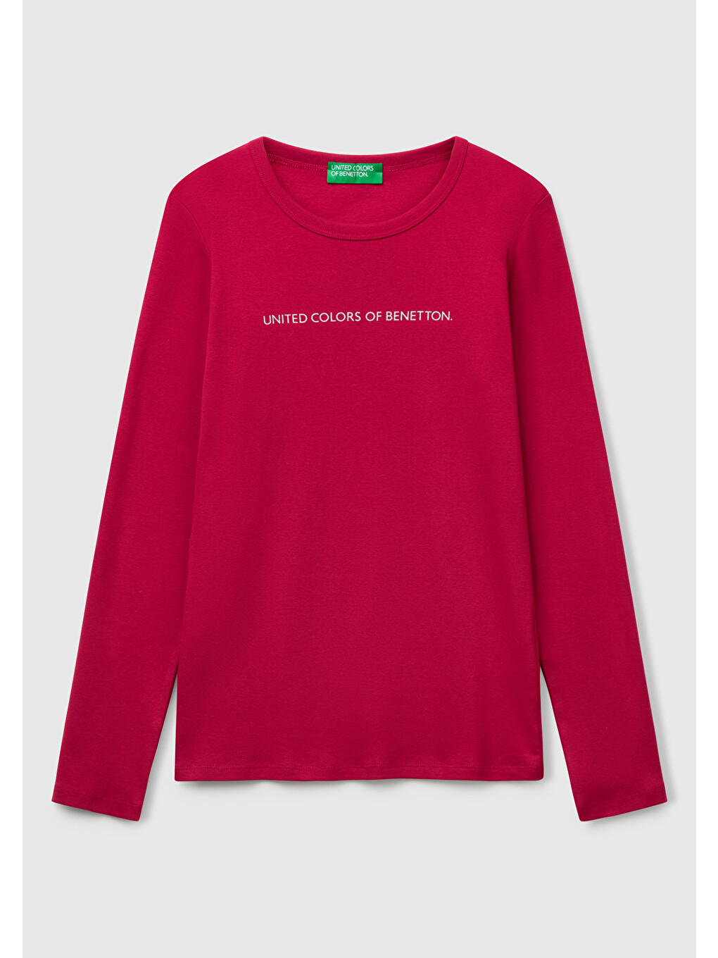 Kadın Fuşya %100 Pamuk Bisiklet Yaka Benetton Yazılı Uzun Kollu T-shirt-1