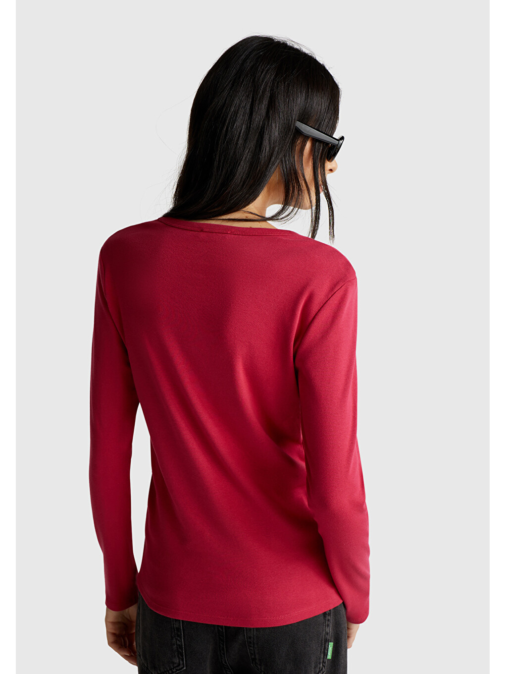 Kadın Fuşya %100 Pamuk Bisiklet Yaka Benetton Yazılı Uzun Kollu T-shirt-2