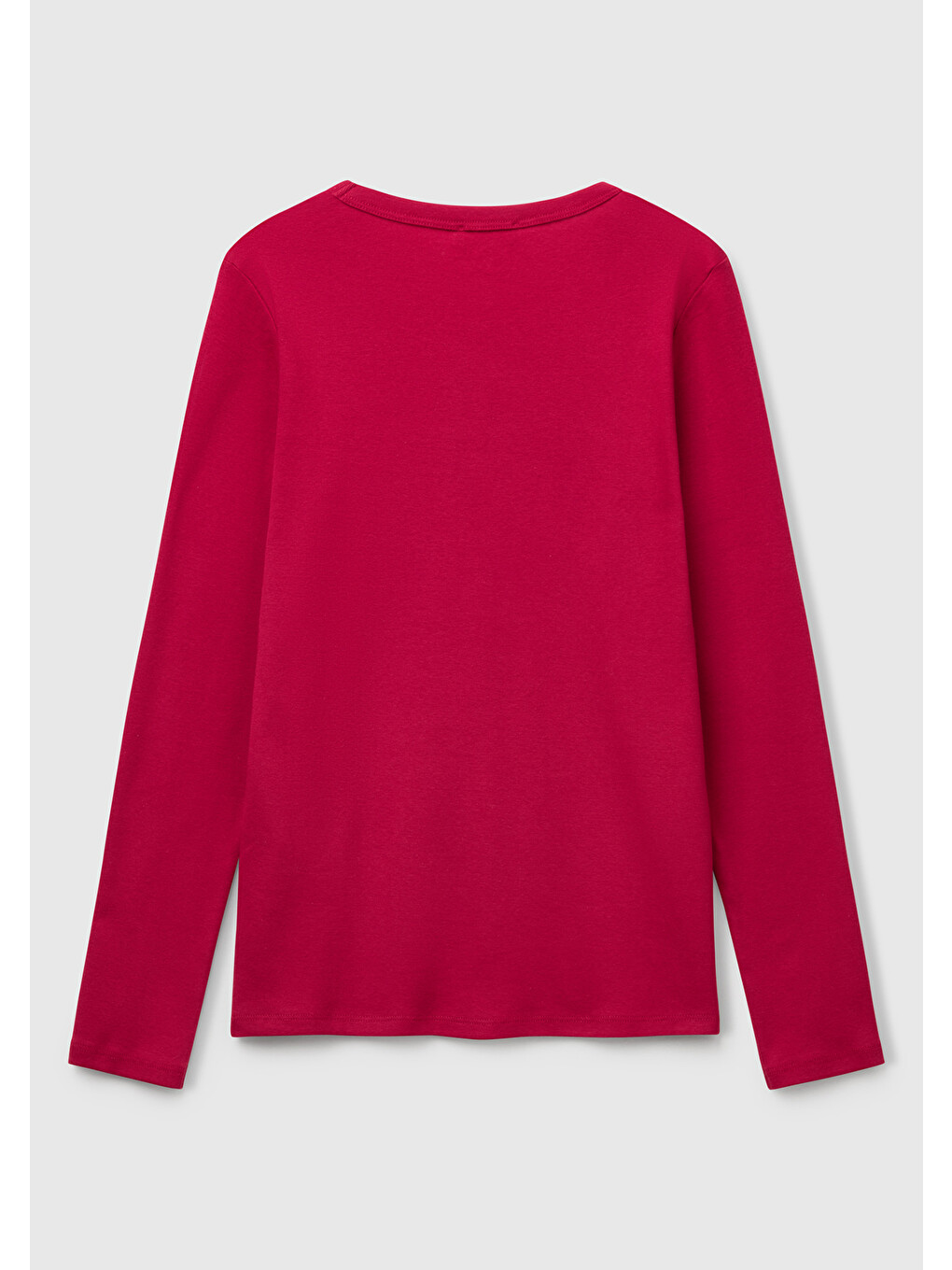 Kadın Fuşya %100 Pamuk Bisiklet Yaka Benetton Yazılı Uzun Kollu T-shirt-3