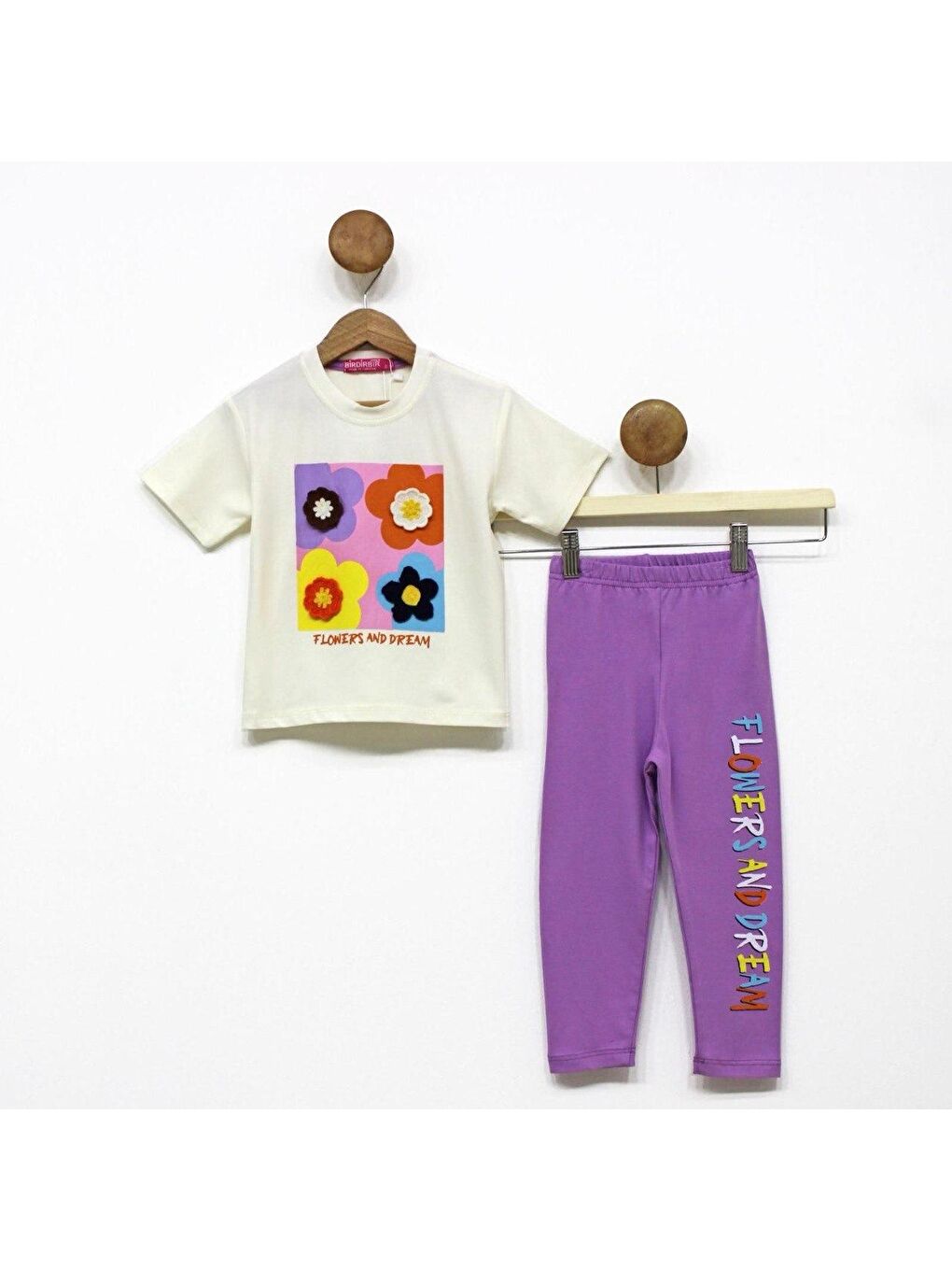 Siyah Kız Çocuk 3D Çiçek Motifli Yazlık Taytlı Badi Takım M00713-6