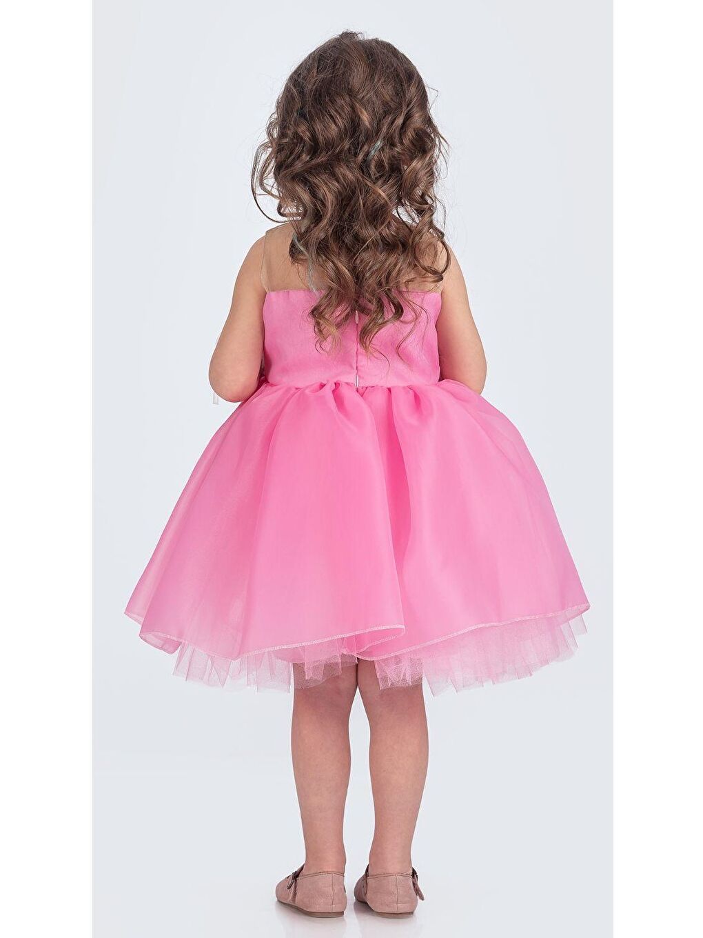 Pembe Karolin Robası Çiçekli Bilekli Aksesuarlı Kız Çocuk Abiye Elbise M00724-6