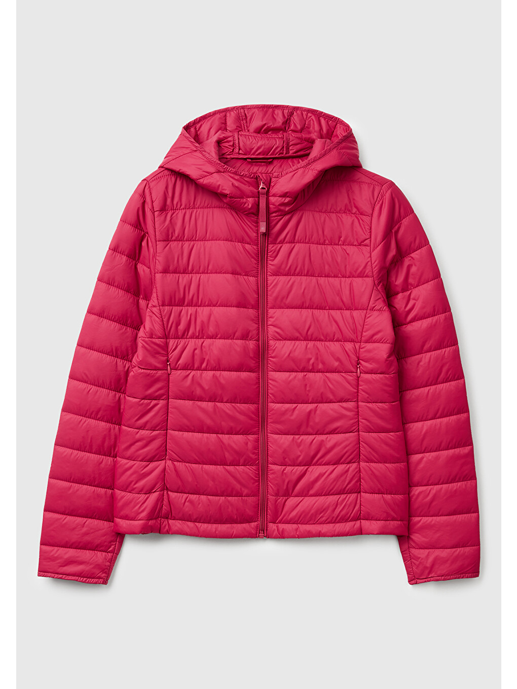 Kadın Fuşya Polyester Dolgulu Feramuarlı Kapüşonlu Slim Fit Puffer Mont-1