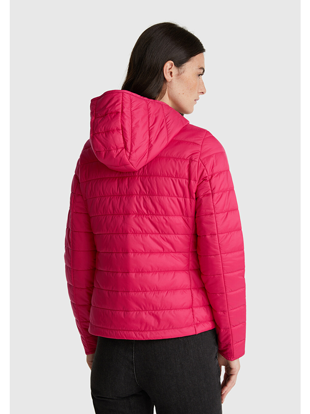 Kadın Fuşya Polyester Dolgulu Feramuarlı Kapüşonlu Slim Fit Puffer Mont-2