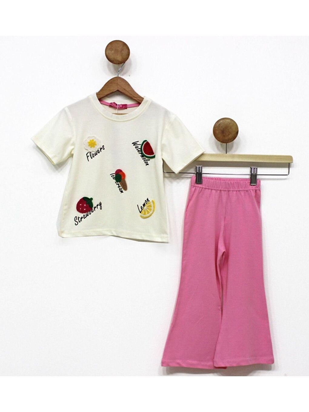 Pembe Kız Çocuk Uzun İspanyol Pantolon Kısa Kol Badi Takım M00712-6