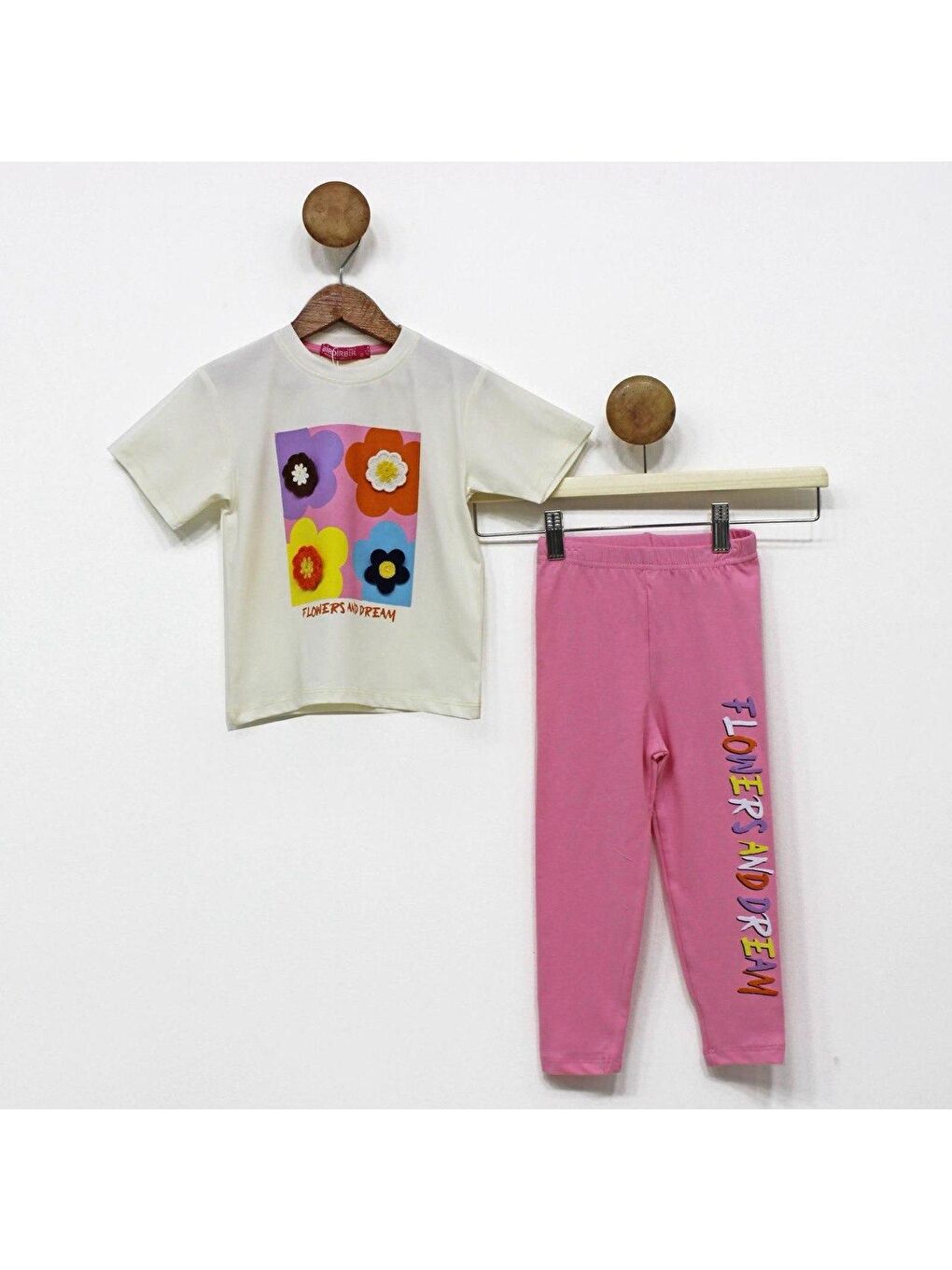 Pembe Kız Çocuk 3D Çiçek Motifli Yazlık Taytlı Badi Takım M00713-6