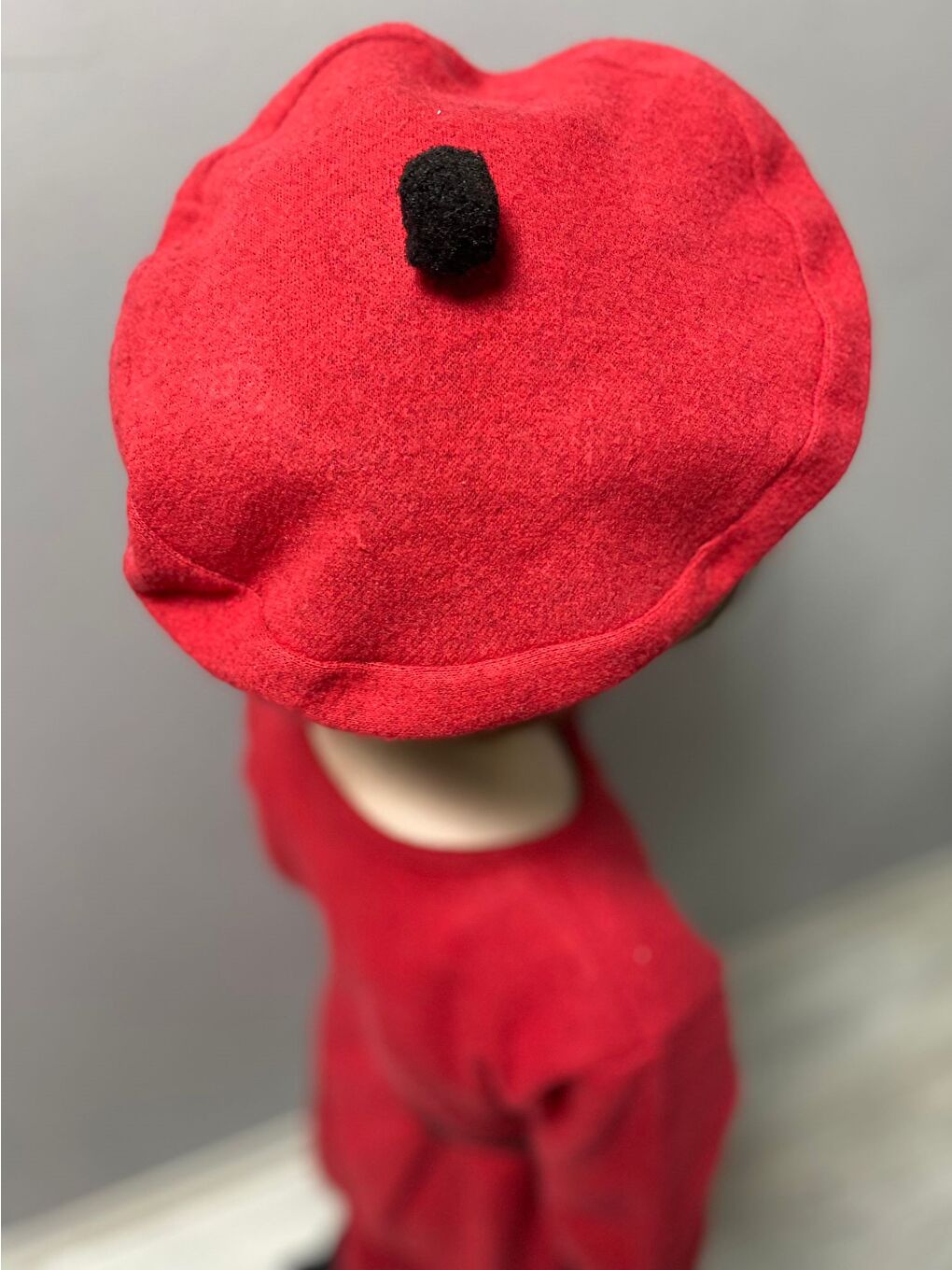 Kırmızı Kaşe Kumaş Şapkalı Kız Çocuk Elbise MNK0559-6