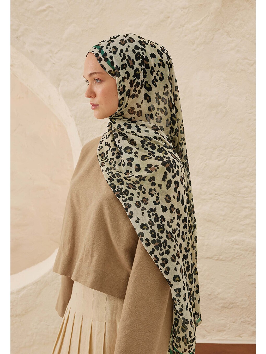 Leopar Desen Rami Şal Soft Yeşil