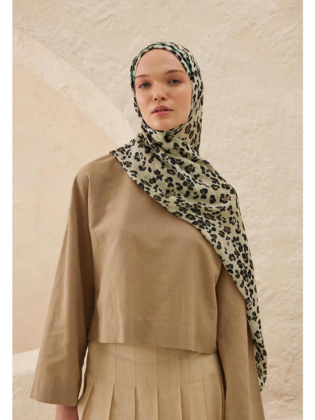 Leopar Desen Rami Şal Soft Yeşil-1