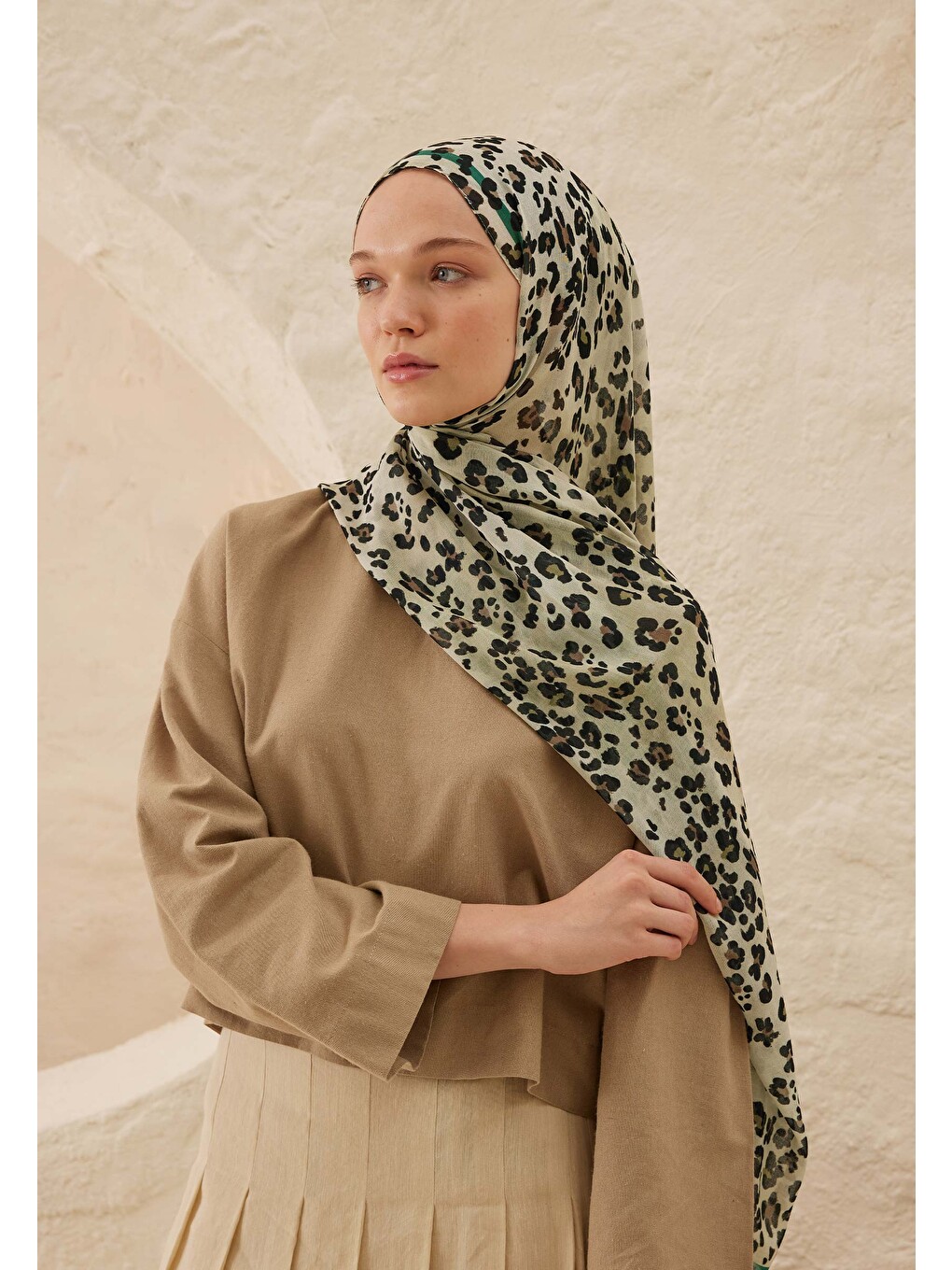 Leopar Desen Rami Şal Soft Yeşil-2