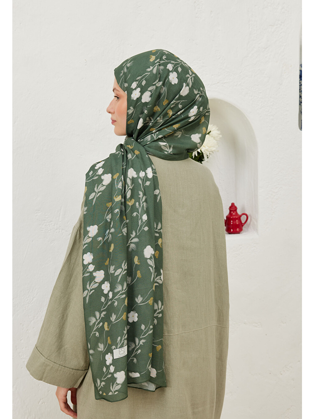 Yeşil Soft Flowers Desen Rami Şal Yaprak-7