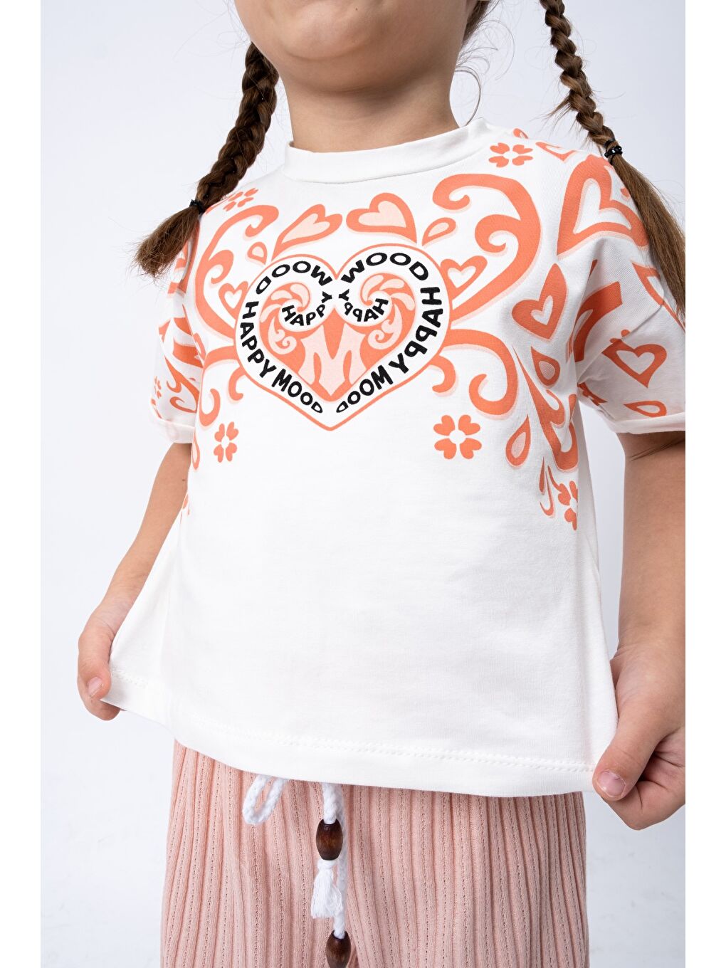 Pembe Fitilli Örme Pantolonlu Baskılı Kız Çocuk Takım MNK2120-5