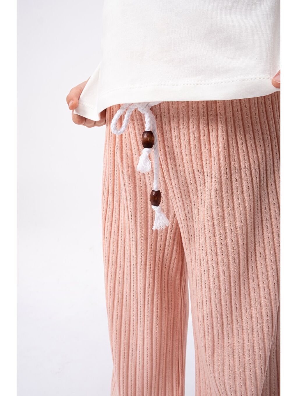 Pembe Fitilli Örme Pantolonlu Baskılı Kız Çocuk Takım MNK2120-6