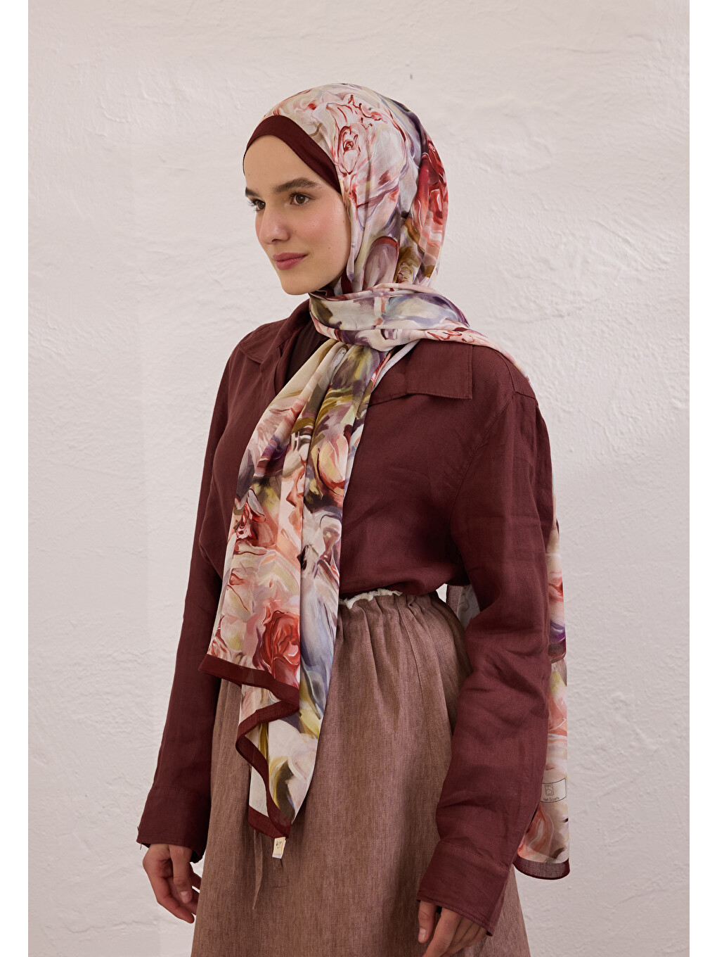 Nerıssa Desen Rami Şal Bordo-1