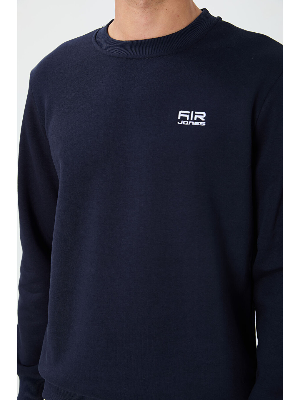 Lacivert Bisiklet Yaka Şardonlu Rahat Form Basic Erkek Sweatshirt - 88137-3