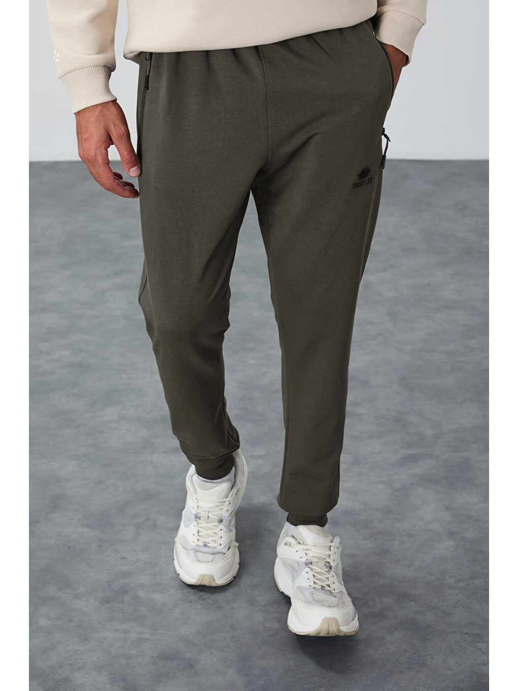 Haki Fermuar Cepli Standart Kalıp Erkek Jogger Eşofman Altı- 84651