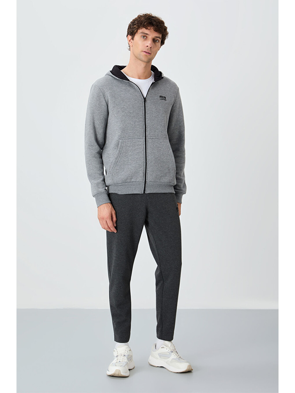 Hector Gri Melanj Şardonlu Erkek Fermuarlı Sweatshirt Hırka - 88139-2