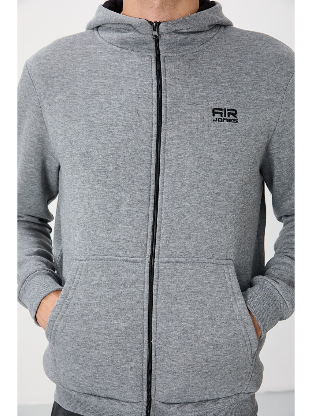 Hector Gri Melanj Şardonlu Erkek Fermuarlı Sweatshirt Hırka - 88139-3