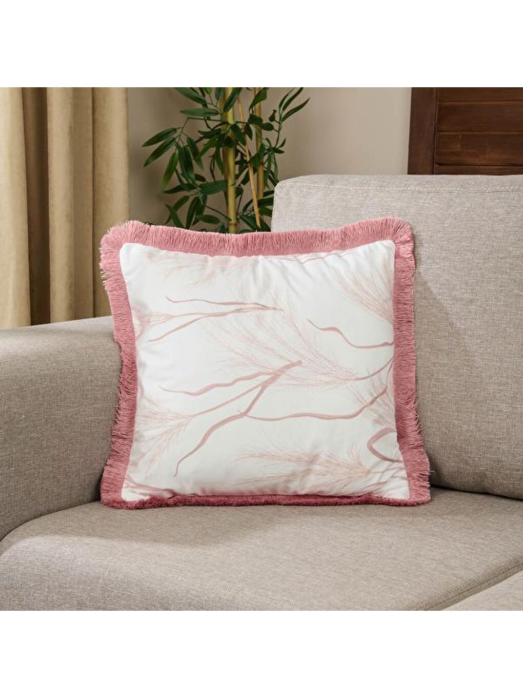 Ekru Urban Püsküllü Kırlent - Krem - 45x45 cm