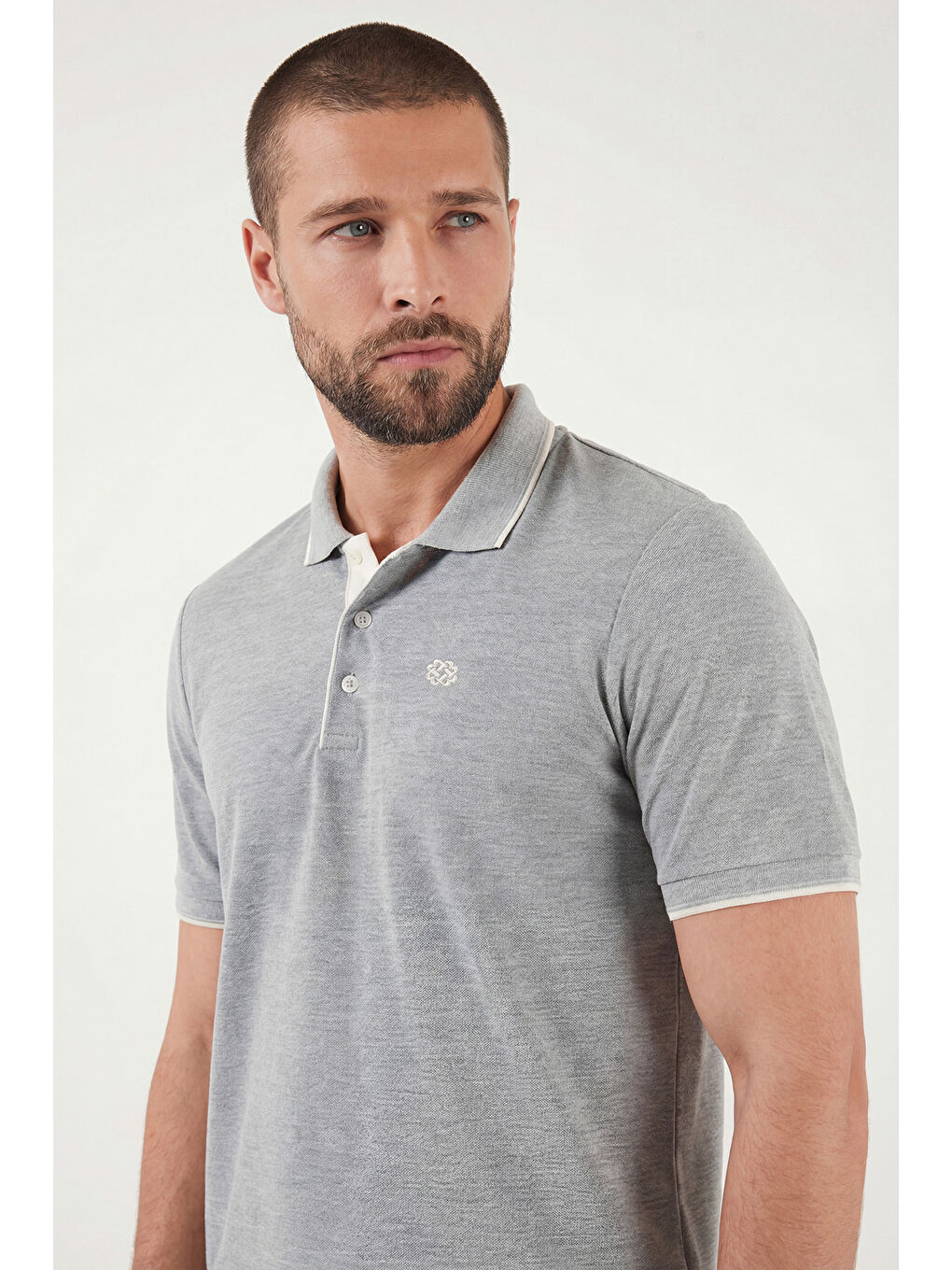 Gri %100 Pamuk Düğmeli Regular Fit Polo Tişört 5902118-3