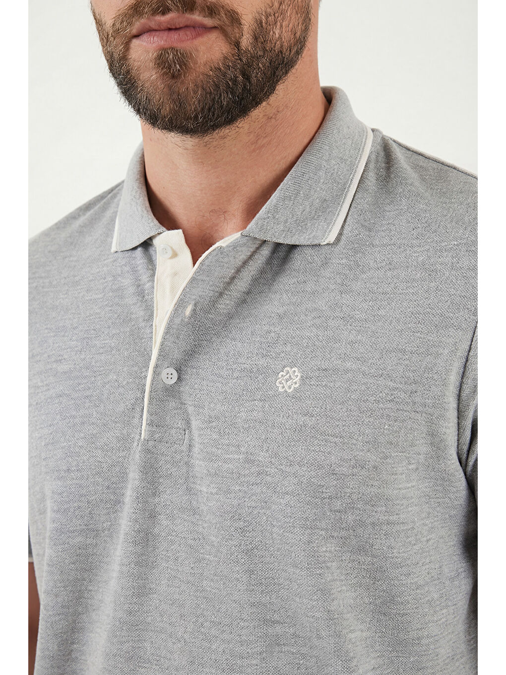 Gri %100 Pamuk Düğmeli Regular Fit Polo Tişört 5902118-4