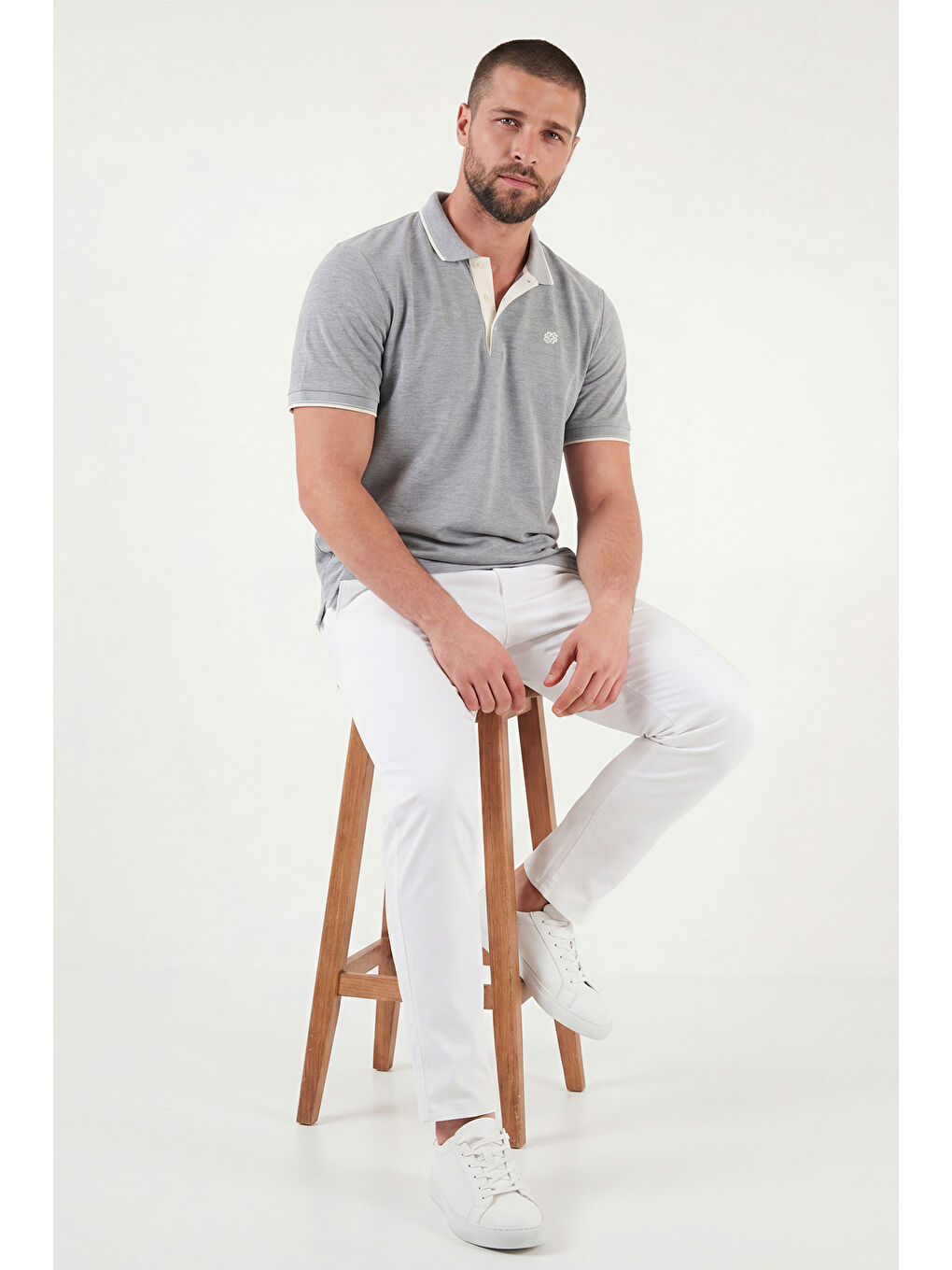 Gri %100 Pamuk Düğmeli Regular Fit Polo Tişört 5902118-5