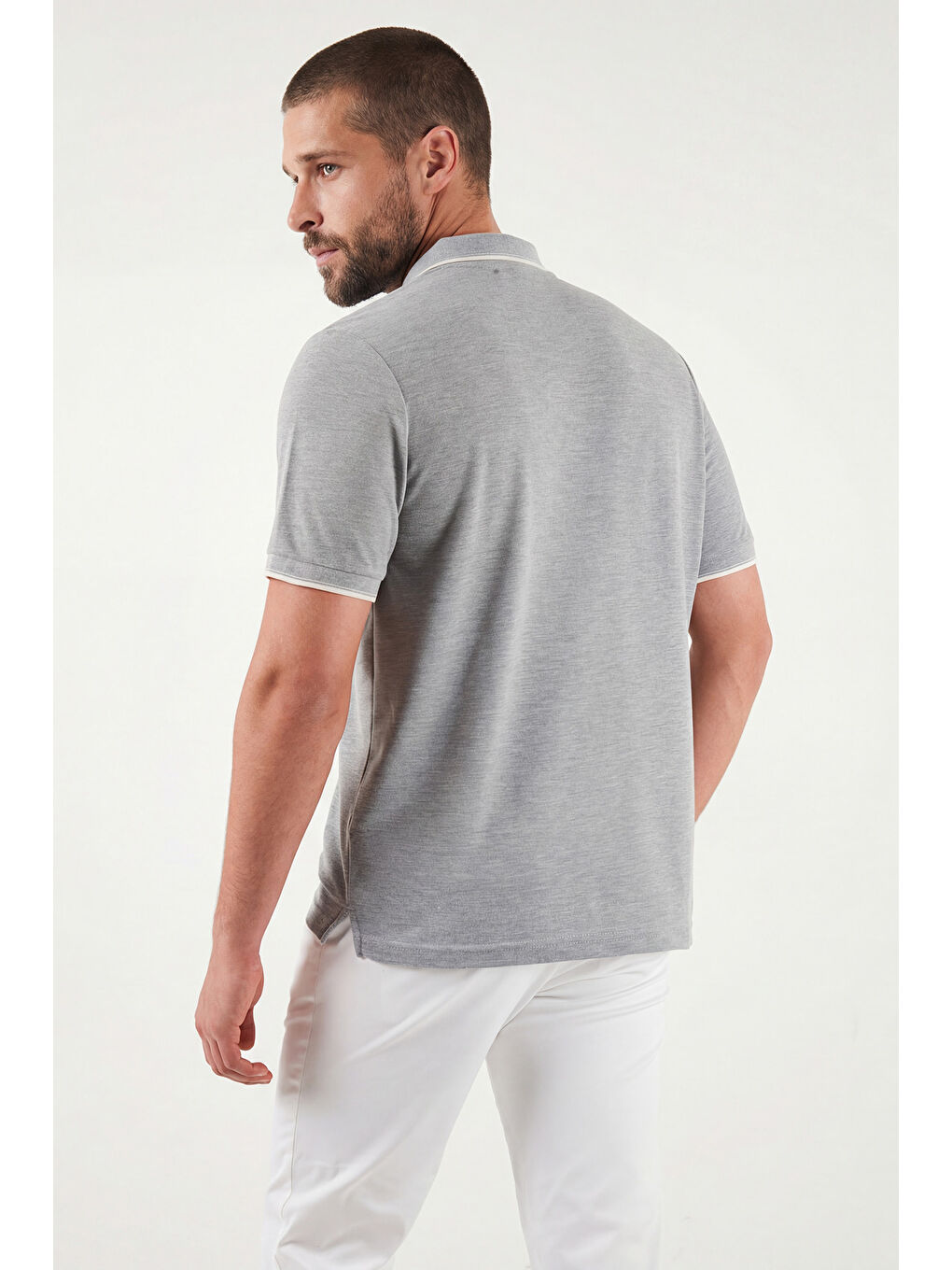 Gri %100 Pamuk Düğmeli Regular Fit Polo Tişört 5902118-6