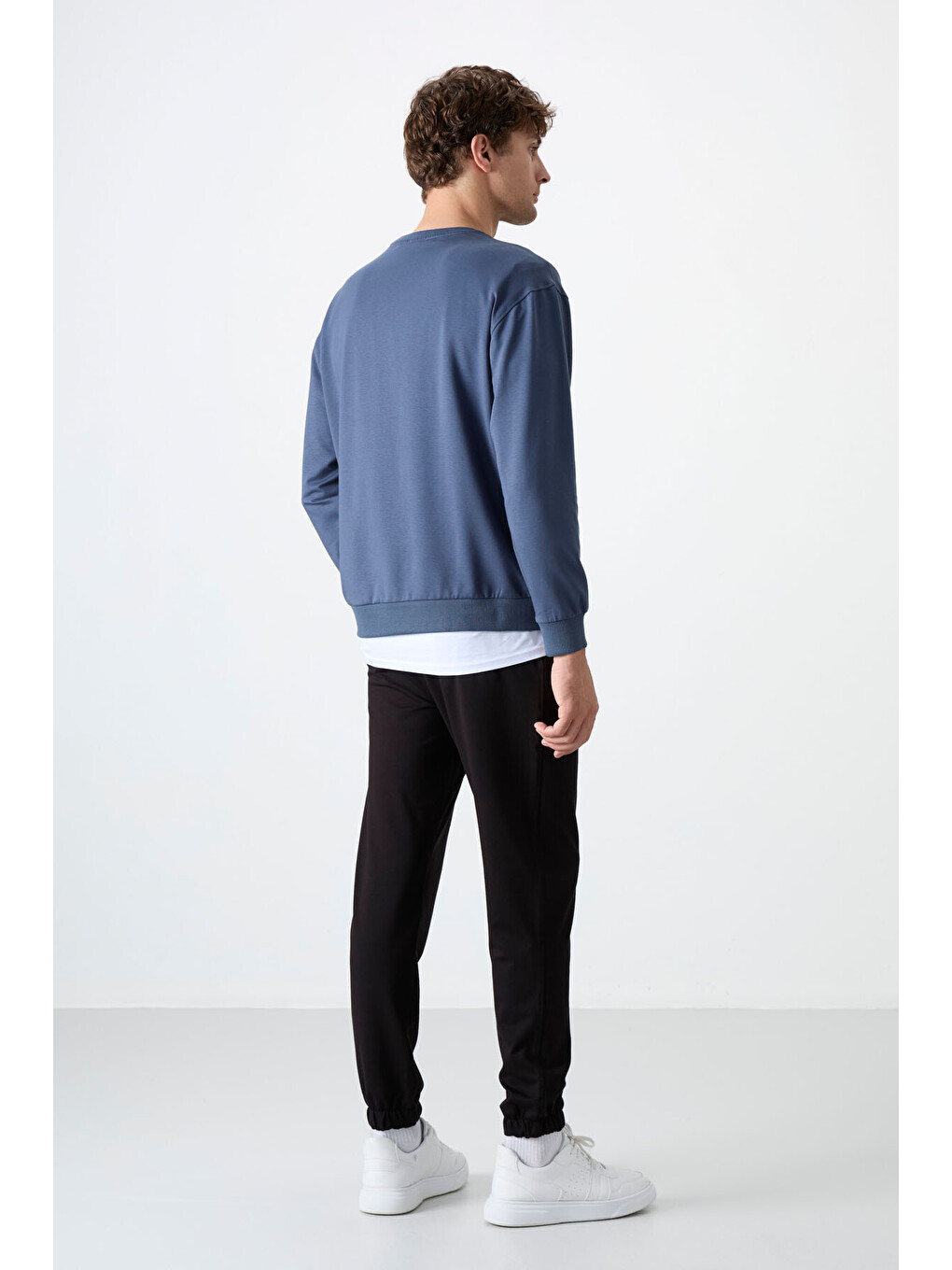 Petrol - Siyah Casual O Yaka Lastik Paça Erkek Oversize Eşofman Takımı - 85120-4
